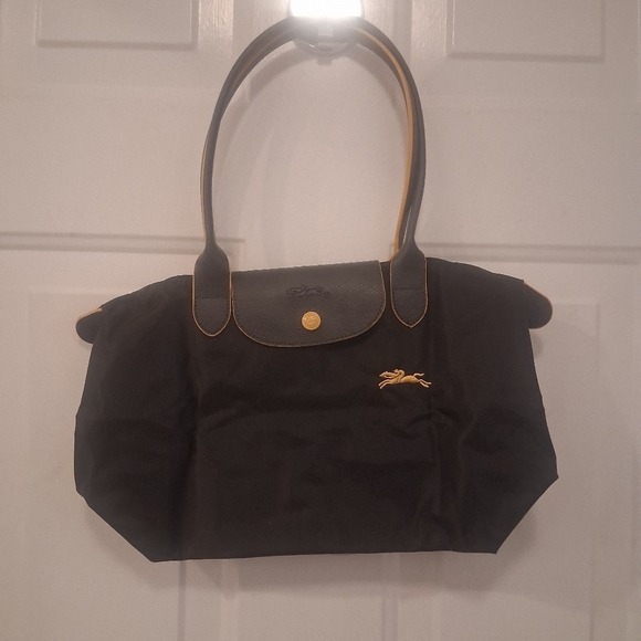 Longchamp Le Pilage Club Gunmetal Grey Tote Bag with Yellow Accents - Picture 1 of 14